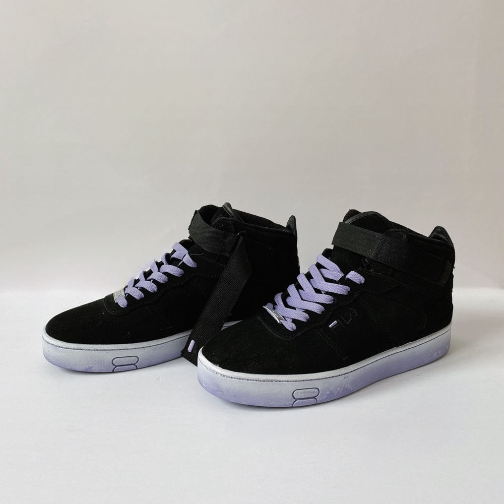 Black and purple high top Fila shoes size 9